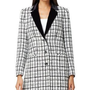 NWT Tahari Women's White Plaid Velvet-Collared Lapel Boucle Topper Jacket Size 8